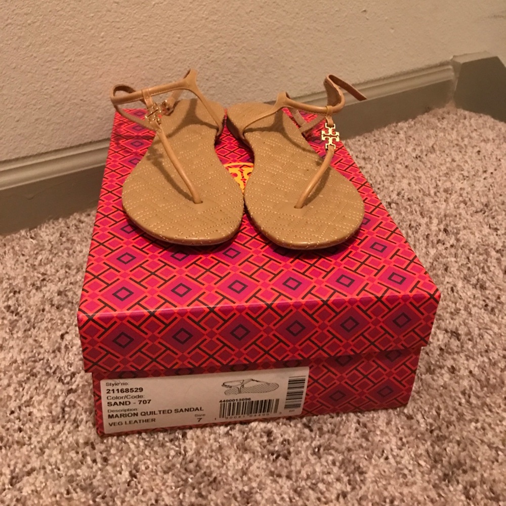 Tory Burch Sand Marion Quilted Sandal Size 7
